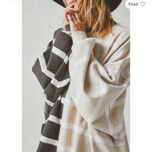 Striped Oversized Sweater - Black and Cream